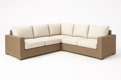 Divano angolare in rattan sintetico con cuscini in poliestere Beige