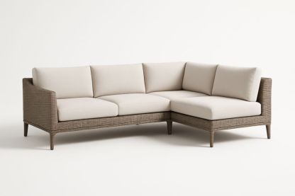 Divano angolare in rattan con cuscini removibili beige