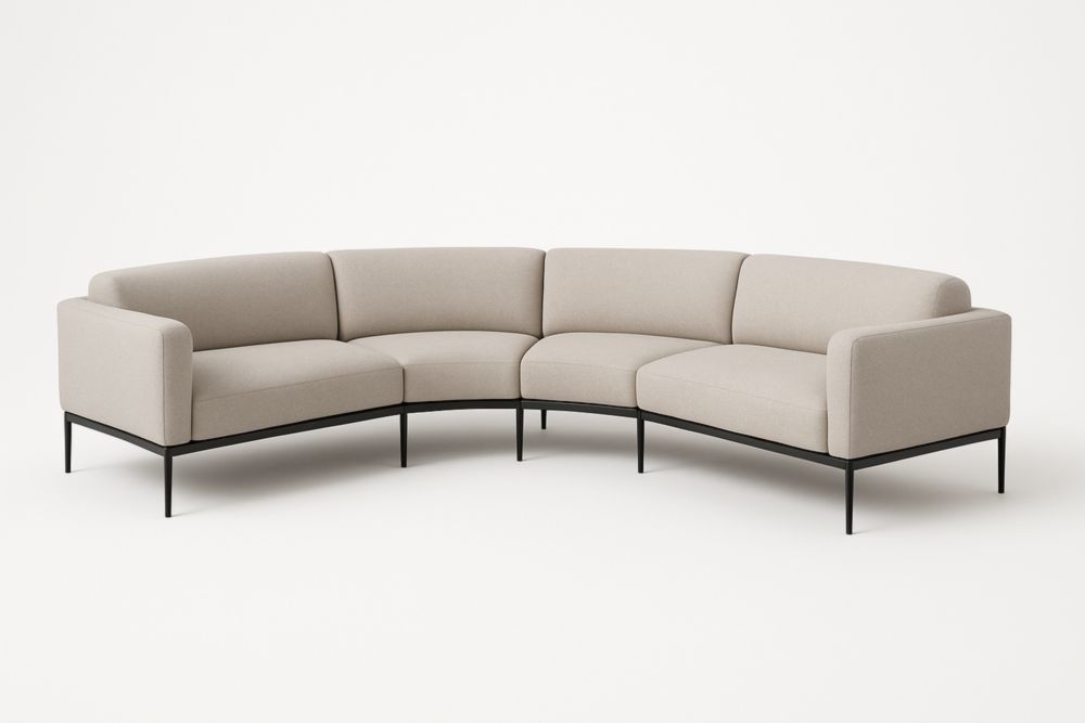 Divano angolare curvo in tessuto poliestere Beige con struttura in metallo