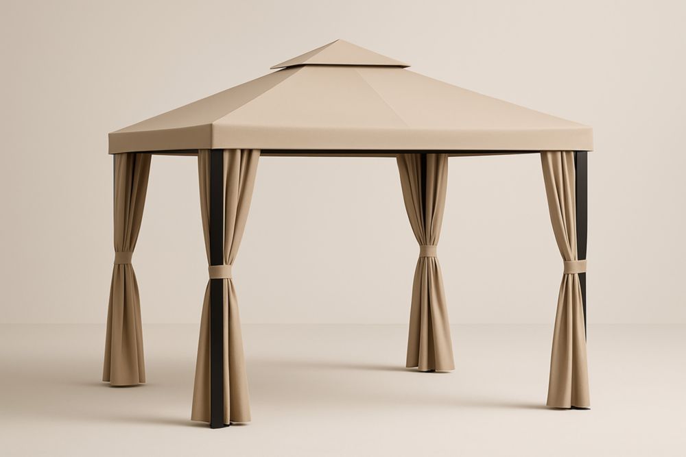 Gazebo da Giardino in Acciaio con Tessuto Poliestere Beige