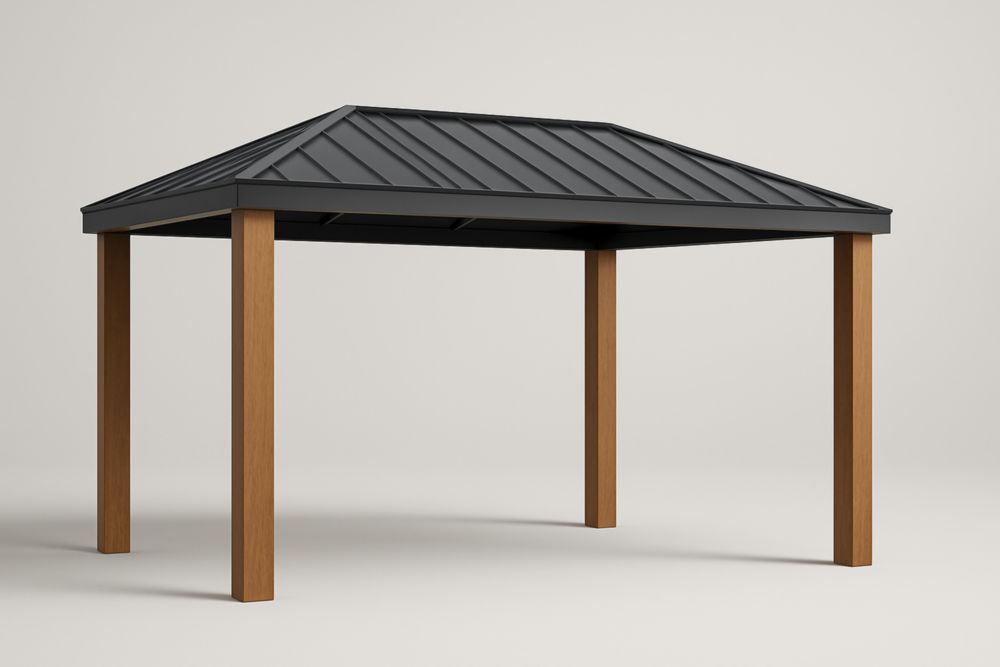 Gazebo da Giardino in Alluminio e Legno Massiccio Nero e Marrone