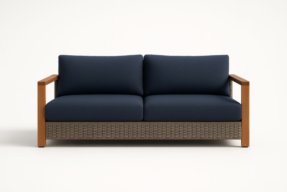 Divano in Legno e Rattan Sintetico Blu