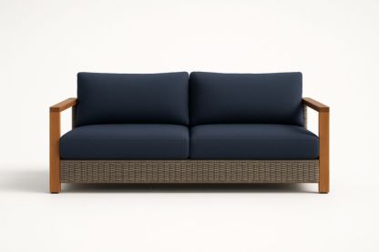 Divano in Legno e Rattan Sintetico Blu