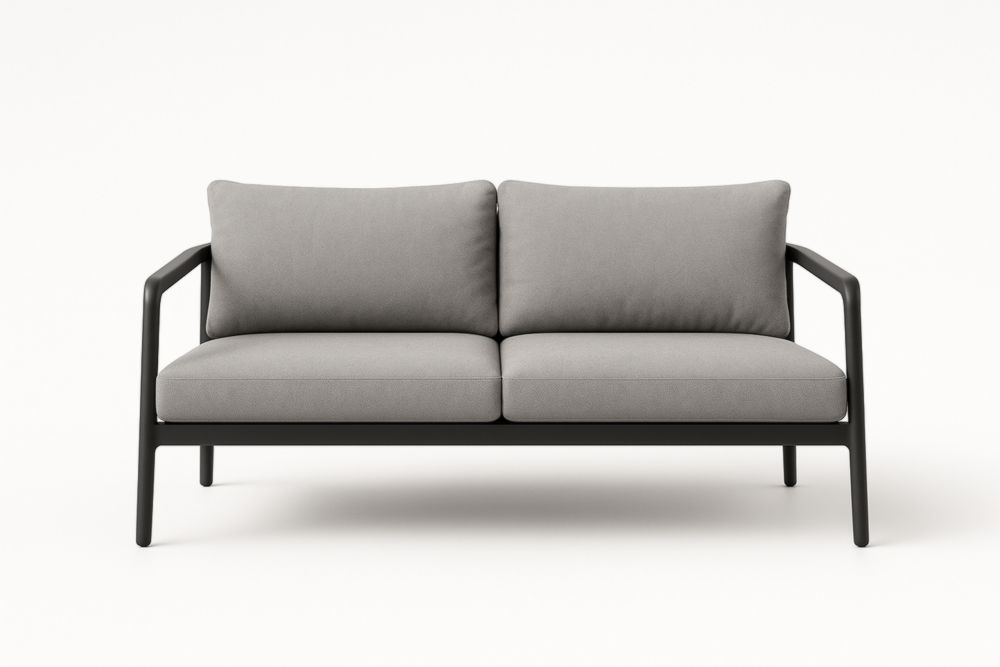 Divano 2 Posti Grigio Telaio in Alluminio con Cuscini in Poliestere