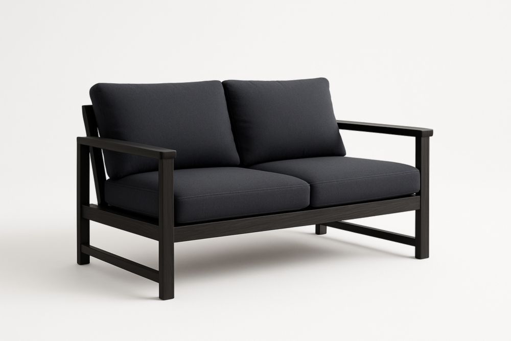 Divano due posti in alluminio con cuscini grigio scuro