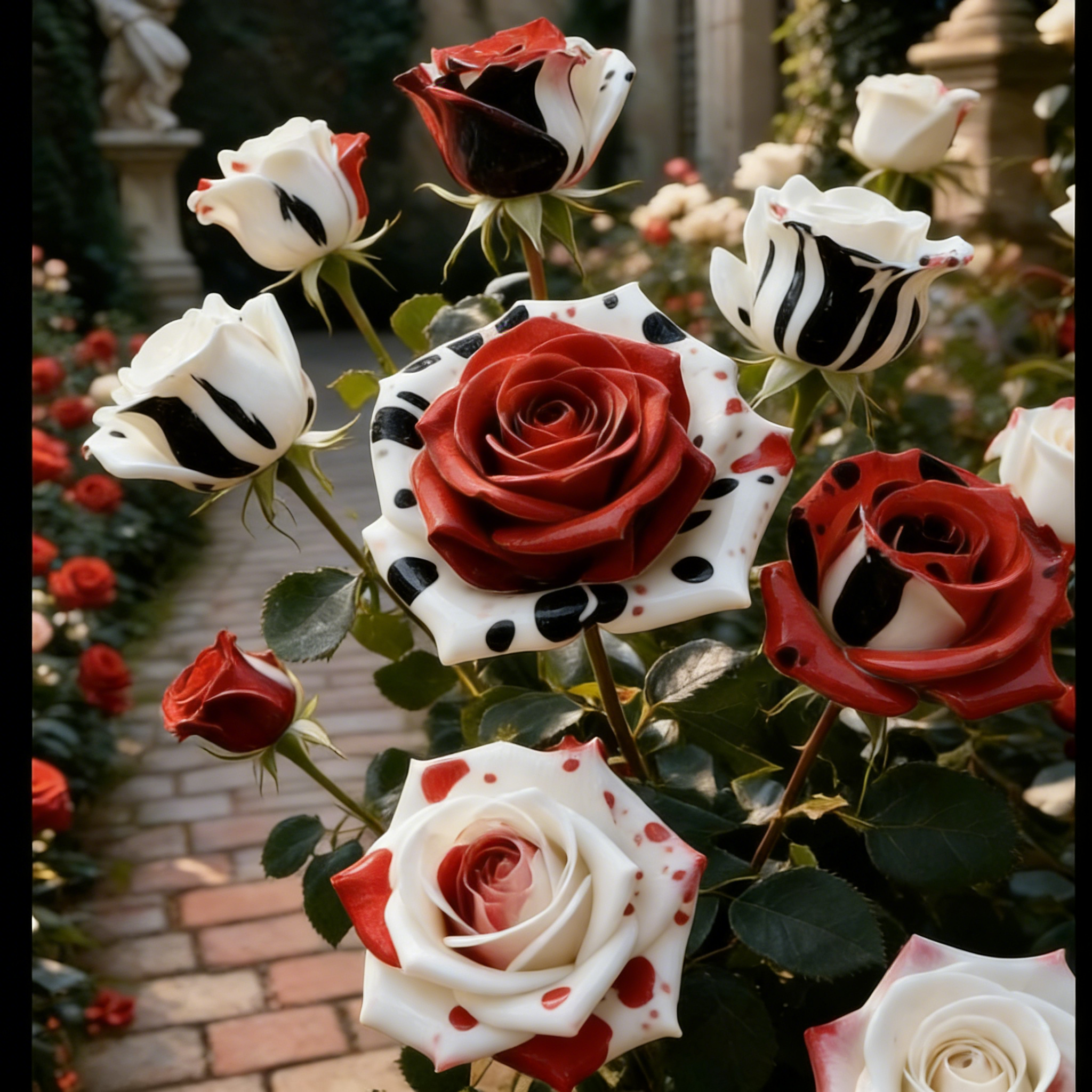 Rare Red White Black rose - Fire & Snow Rose
