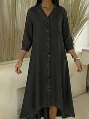 Mindennapi farmerruha V-nyakú kivágással és fodrokkal 👗