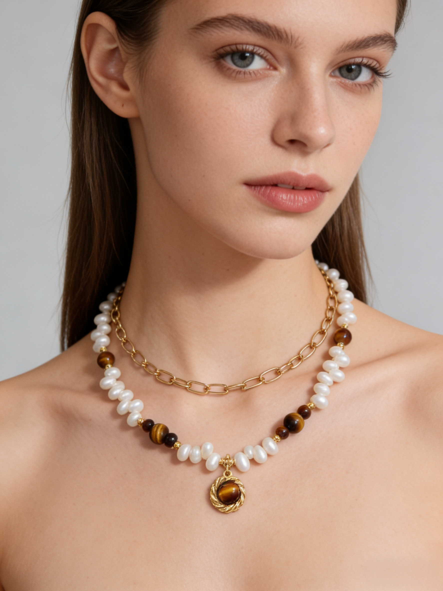 Karamelová kávová kolekce · Perlový náhrdelník