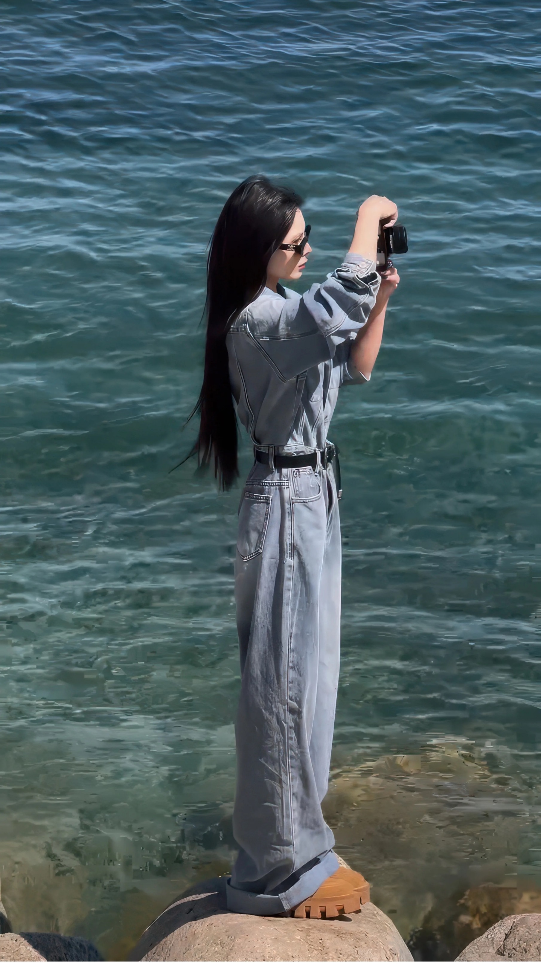 Dámský ležérní džínový overal v americkém retro uvolněném stylu