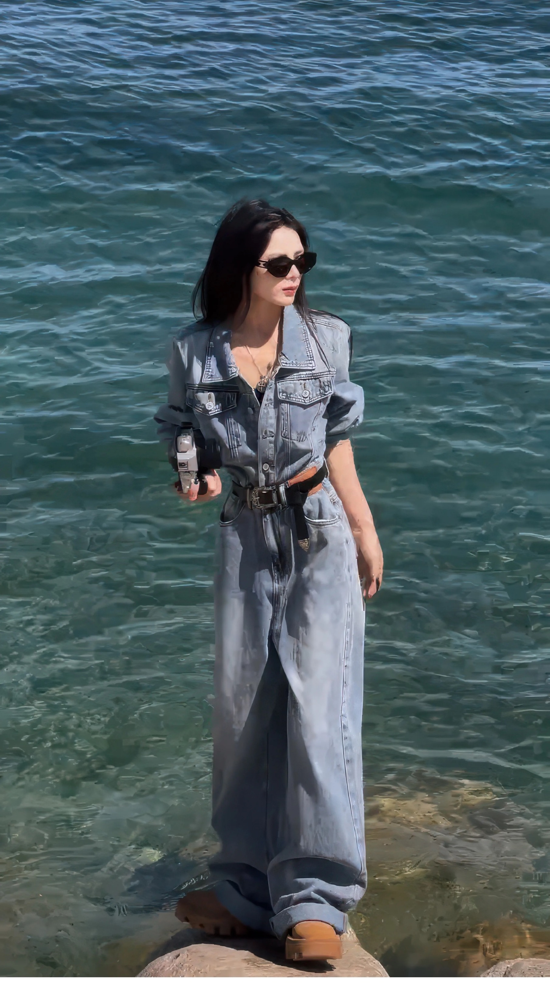 Dámský ležérní džínový overal v americkém retro uvolněném stylu