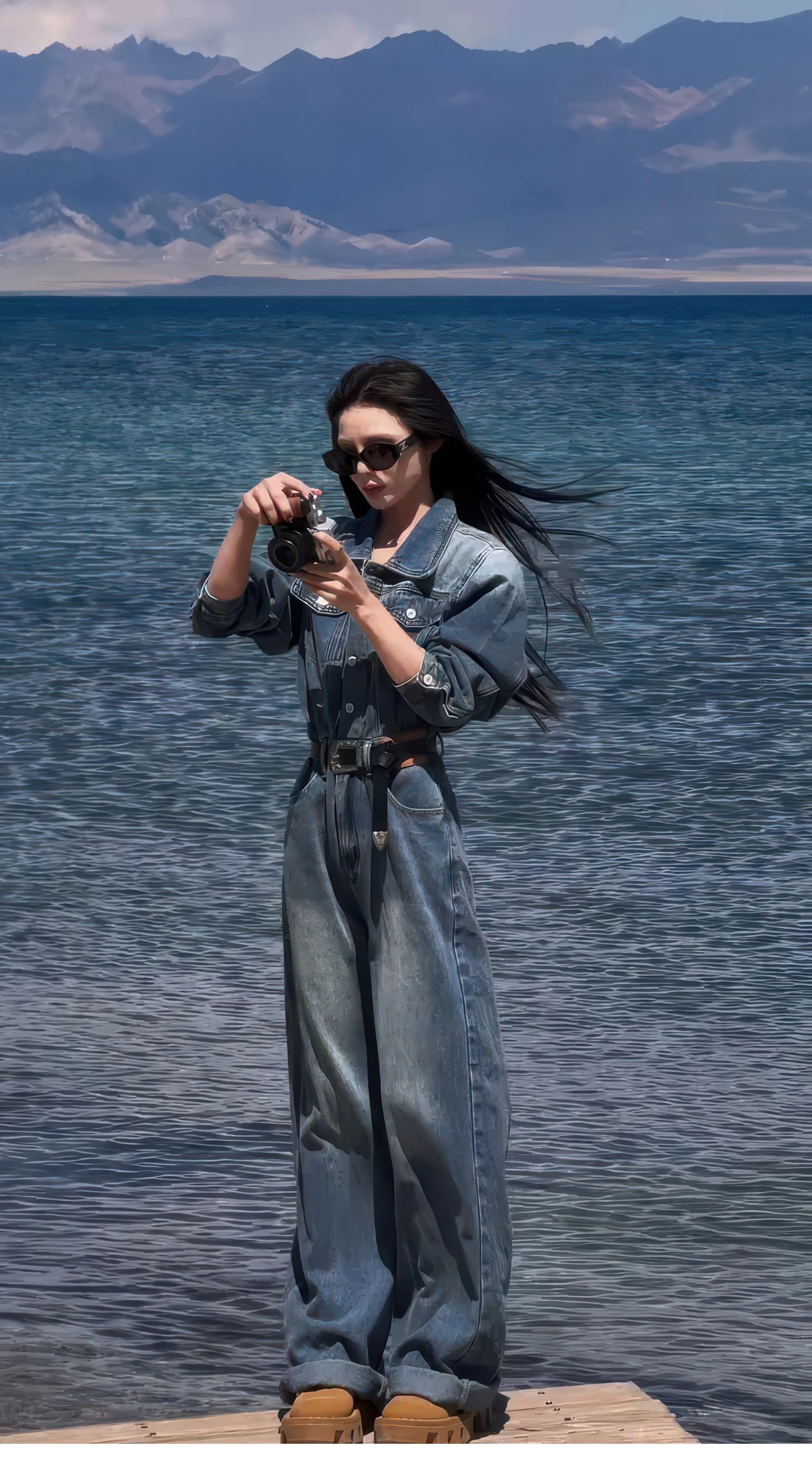 Dámský ležérní džínový overal v americkém retro uvolněném stylu