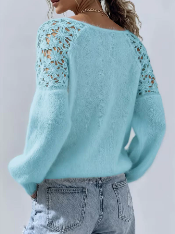 Women&rsquo;s Off-Shoulder Open-Knit Lace Sweater