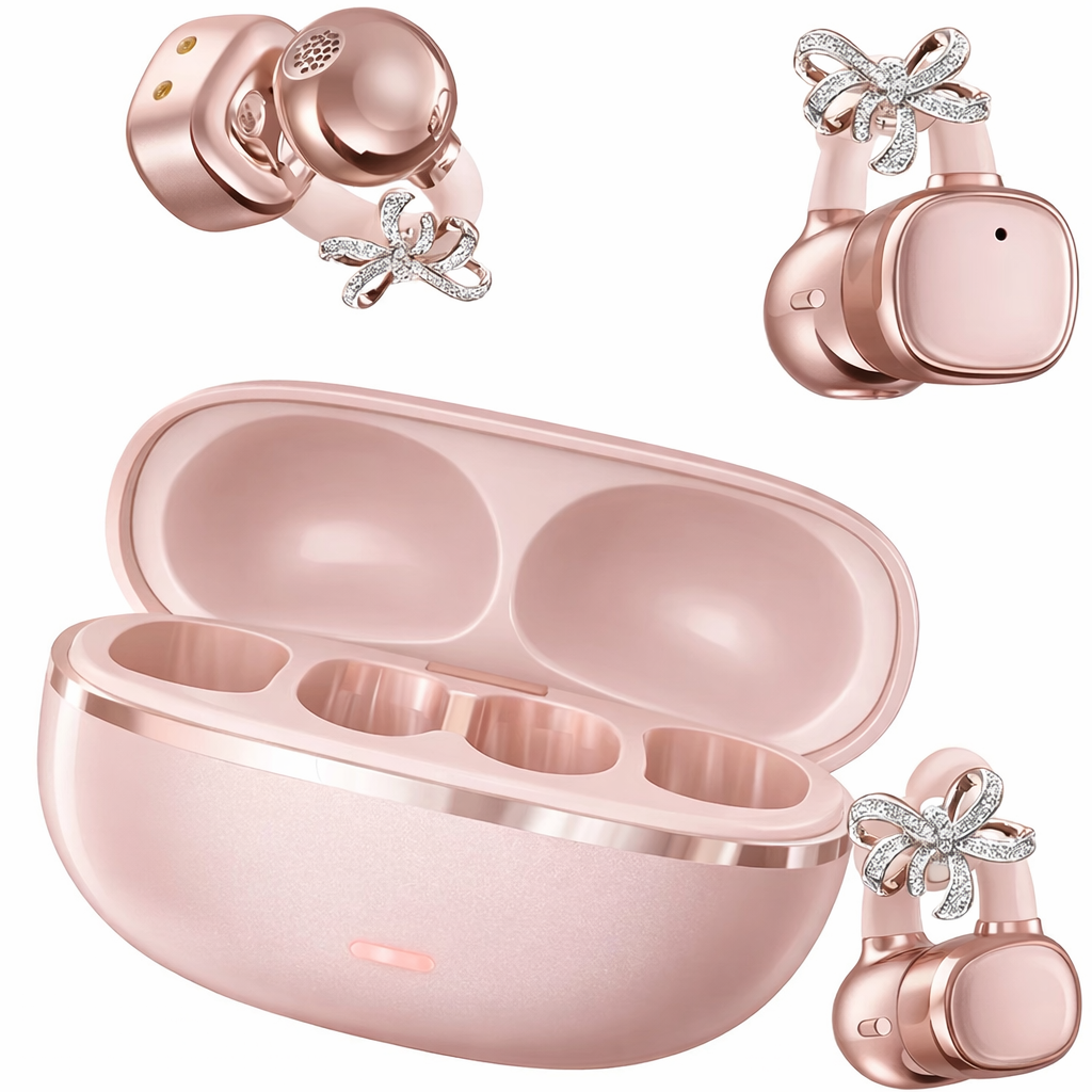 🎧 2026 Nové nasazovací otevřené sluchátka – Bezdrátová Bluetooth sluchátka s AI potlačením hluku, zdobená kamínky a odolná vůči vodě