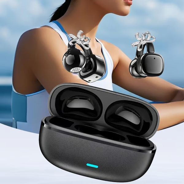 🎧 2026 Nové nasazovací otevřené sluchátka – Bezdrátová Bluetooth sluchátka s AI potlačením hluku, zdobená kamínky a odolná vůči vodě