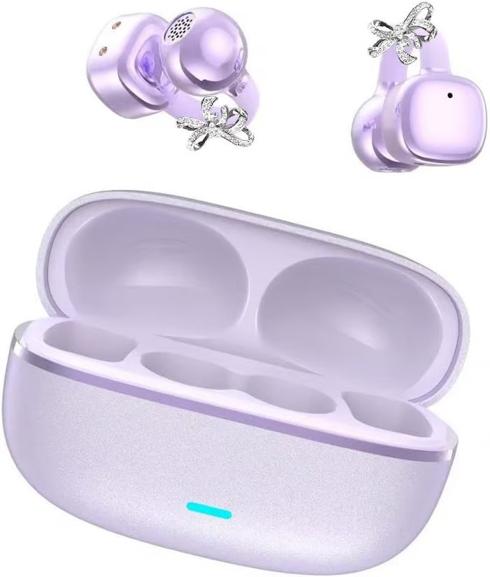 🎧 2026 Nové nasazovací otevřené sluchátka – Bezdrátová Bluetooth sluchátka s AI potlačením hluku, zdobená kamínky a odolná vůči vodě