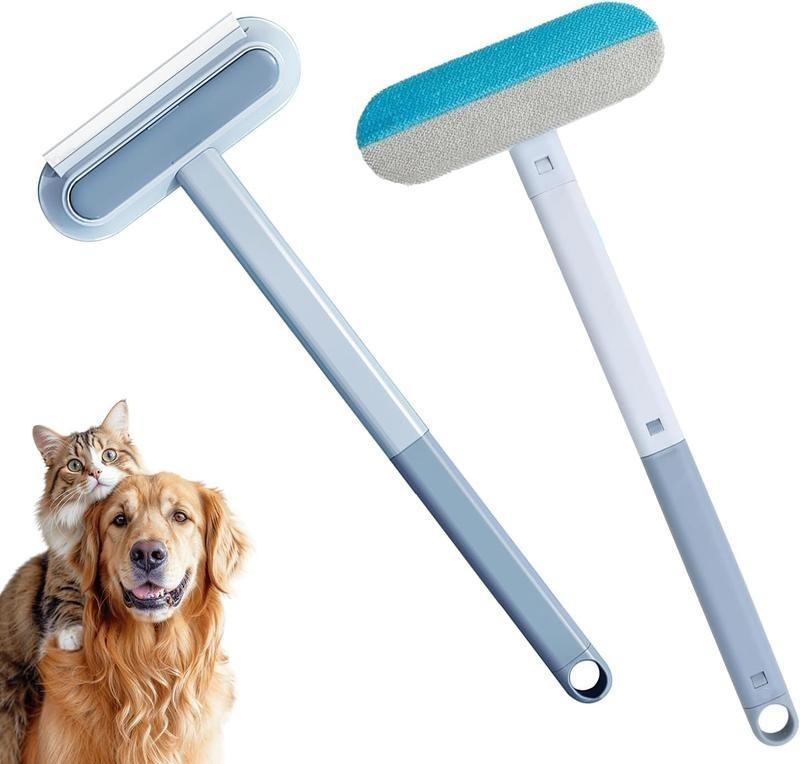 【4 in 1】Multi-functional Pet Hair Remover, Reusable & Washable Dog & Cat Hair Removal Tool with Extra Long Handle, Lint Cleaner Squeegee for Furniture, Carpet, Clothes, Bedding, Car, Window