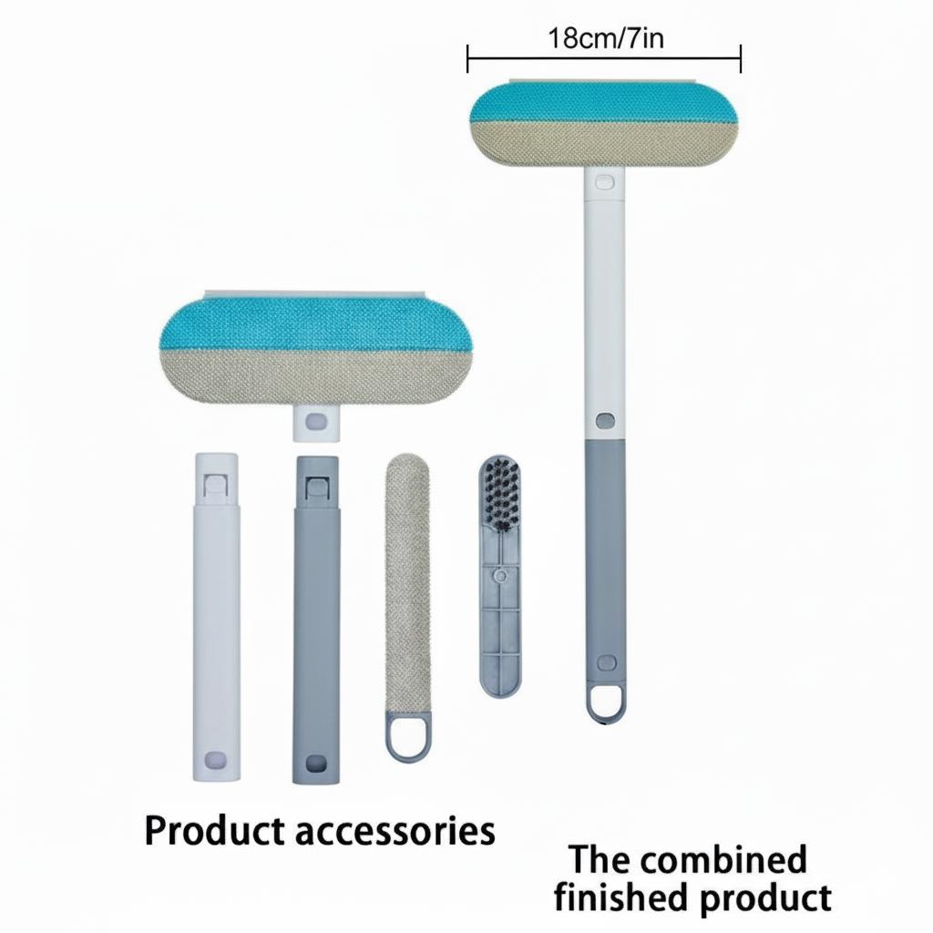 【4 in 1】Multi-functional Pet Hair Remover, Reusable & Washable Dog & Cat Hair Removal Tool with Extra Long Handle, Lint Cleaner Squeegee for Furniture, Carpet, Clothes, Bedding, Car, Window