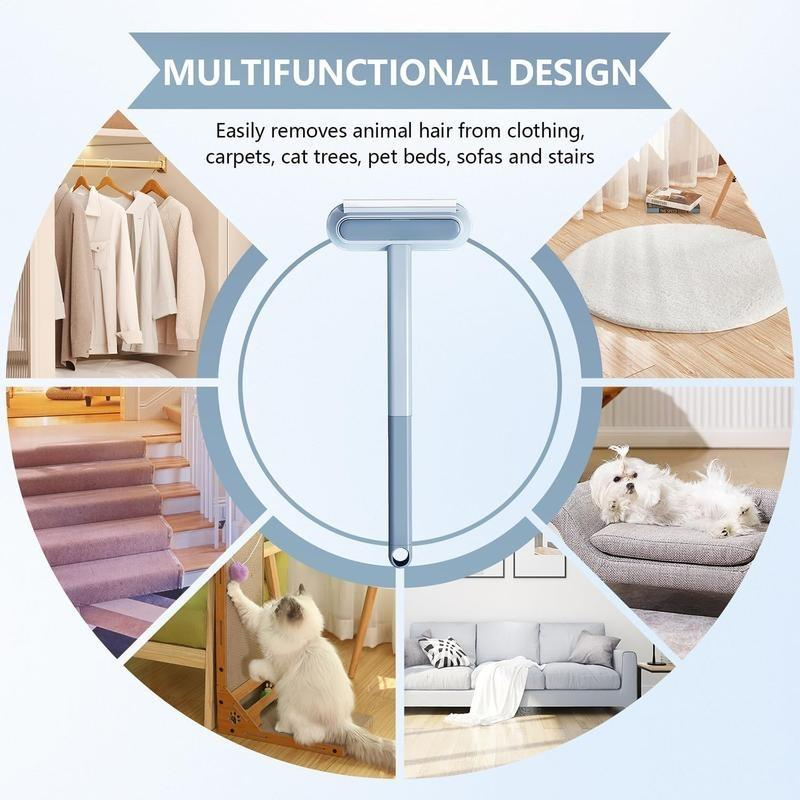 【4 in 1】Multi-functional Pet Hair Remover, Reusable & Washable Dog & Cat Hair Removal Tool with Extra Long Handle, Lint Cleaner Squeegee for Furniture, Carpet, Clothes, Bedding, Car, Window