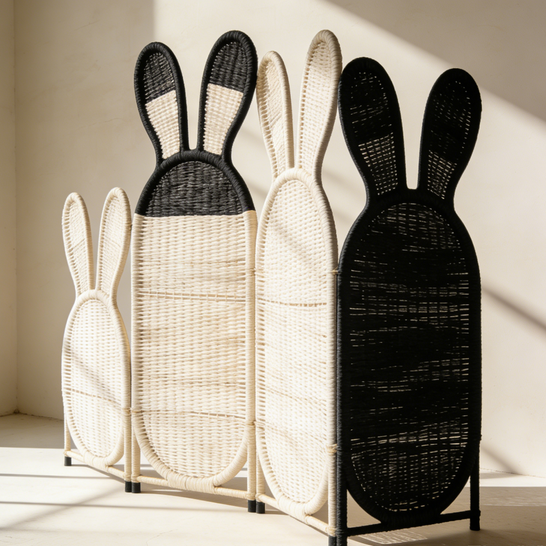 Paravent en rotin à oreilles de lapin
