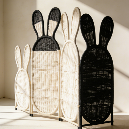 Paravent en rotin à oreilles de lapin