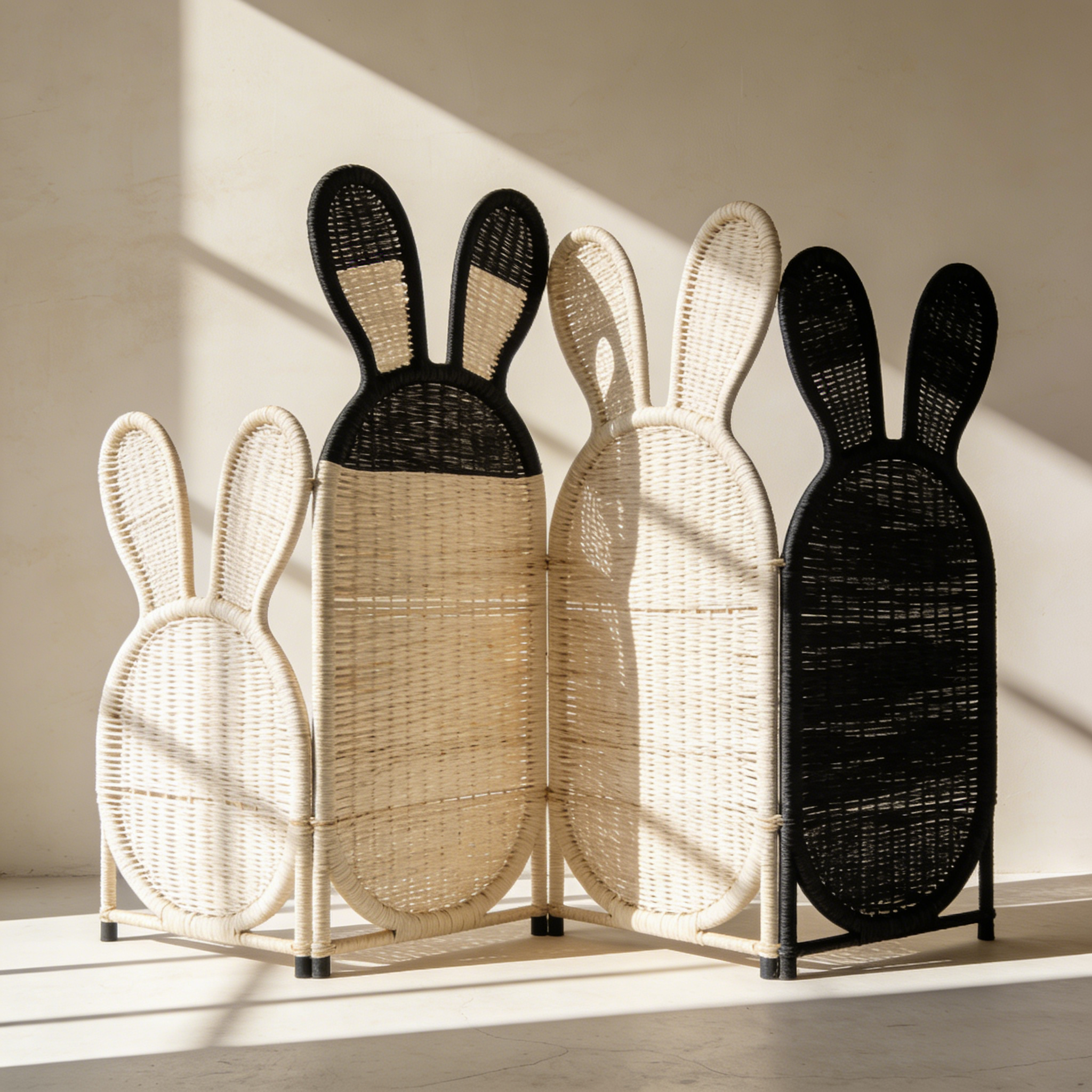 Paravent en rotin à oreilles de lapin