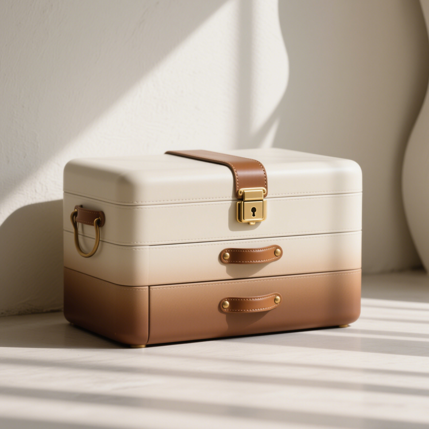 Klasyczne dwuwarstwowe pudełko do przechowywania ze skórzanym zamknięciem