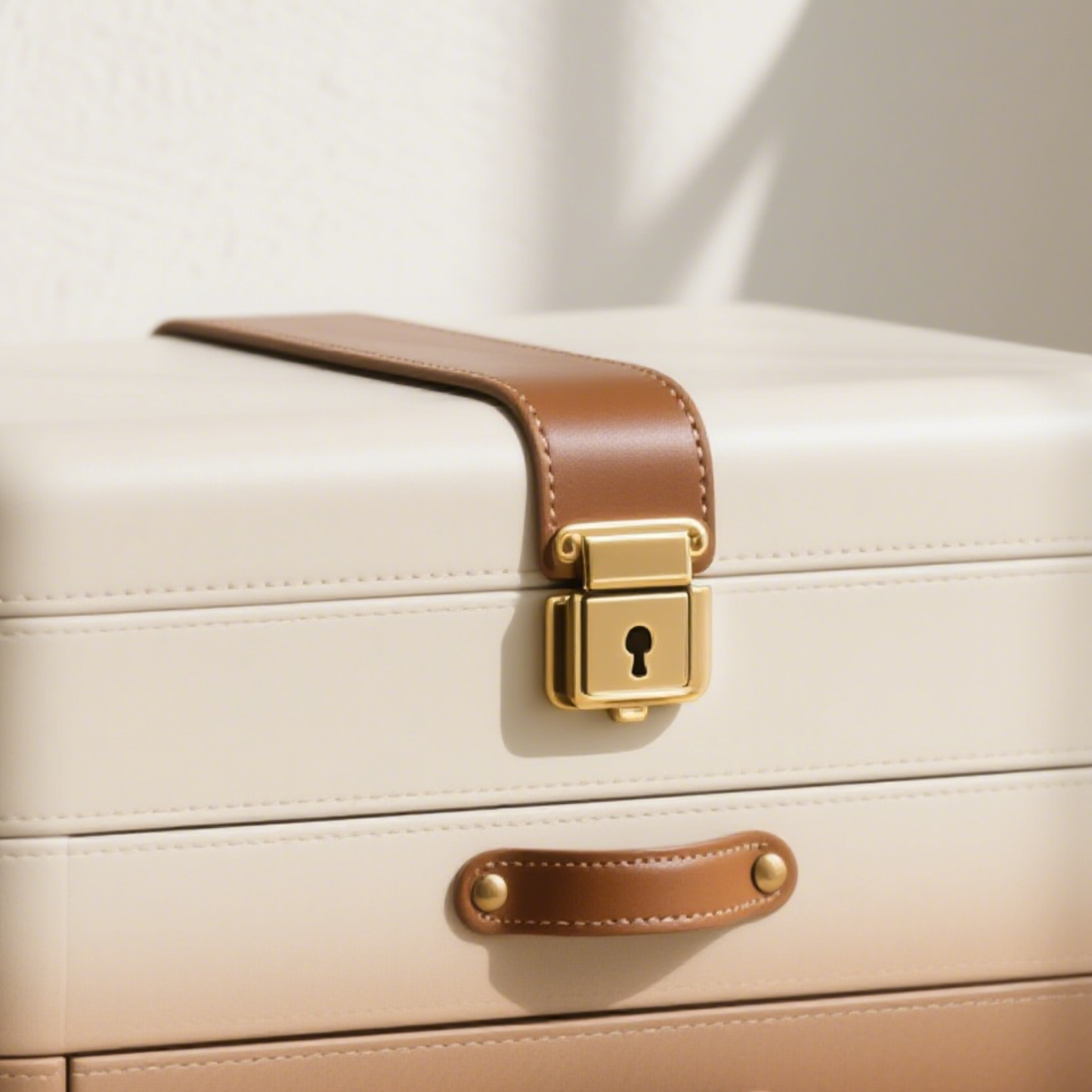 Klasyczne dwuwarstwowe pudełko do przechowywania ze skórzanym zamknięciem