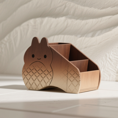 Zestaw 2 uroczych drewnianych pojemników na biurko w kształcie wiewiórki