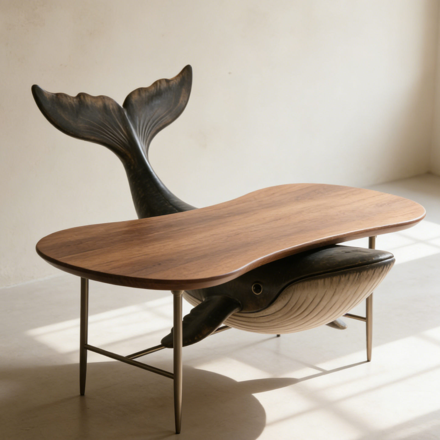 Tömörfa bálna alakú kávézóasztal