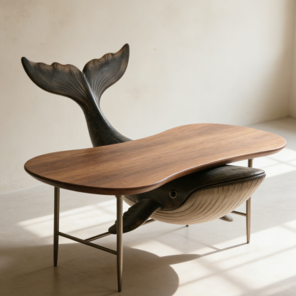 Tömörfa bálna alakú kávézóasztal