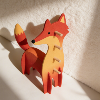 Fából készült róka alakú tároló polc