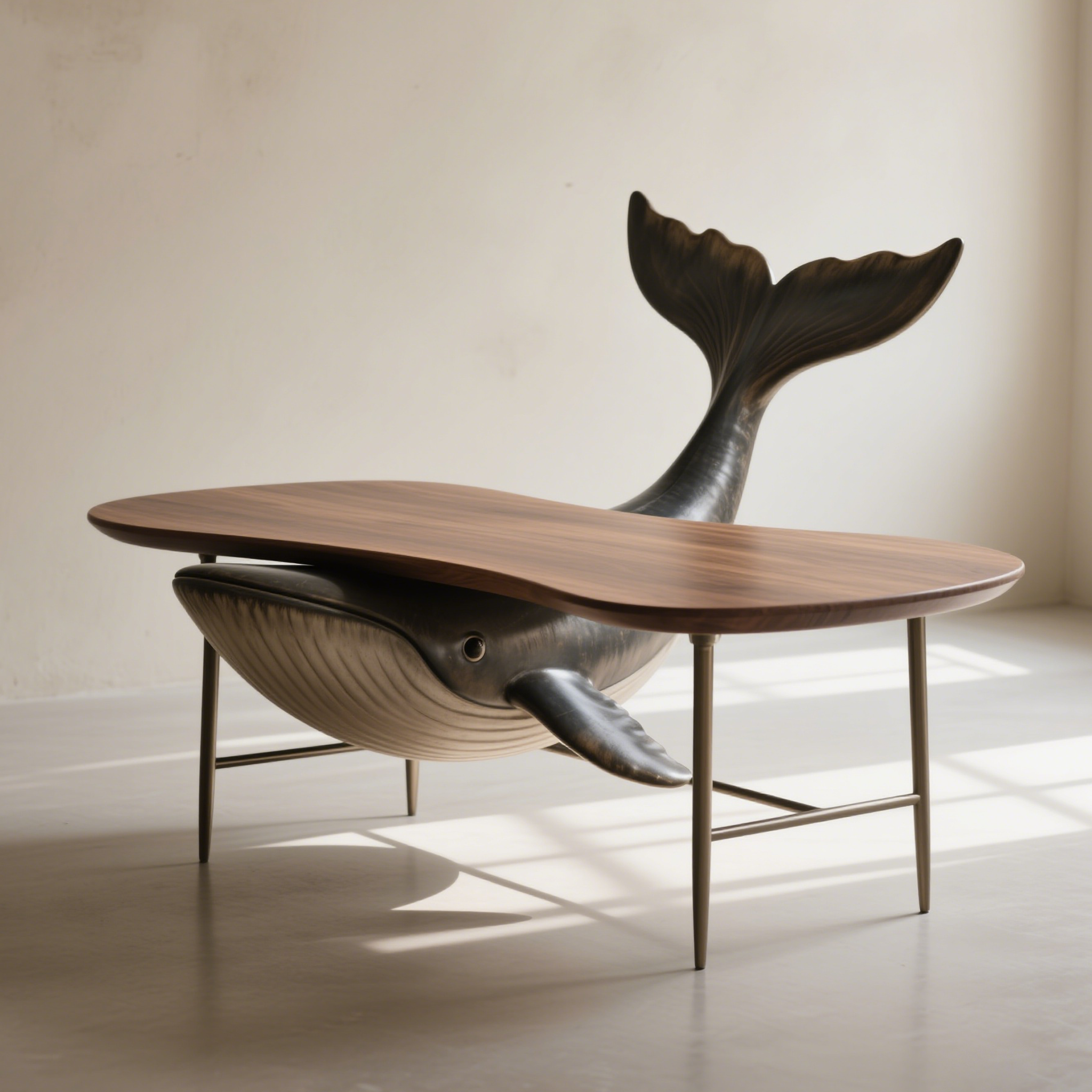 Tömörfa bálna alakú kávézóasztal