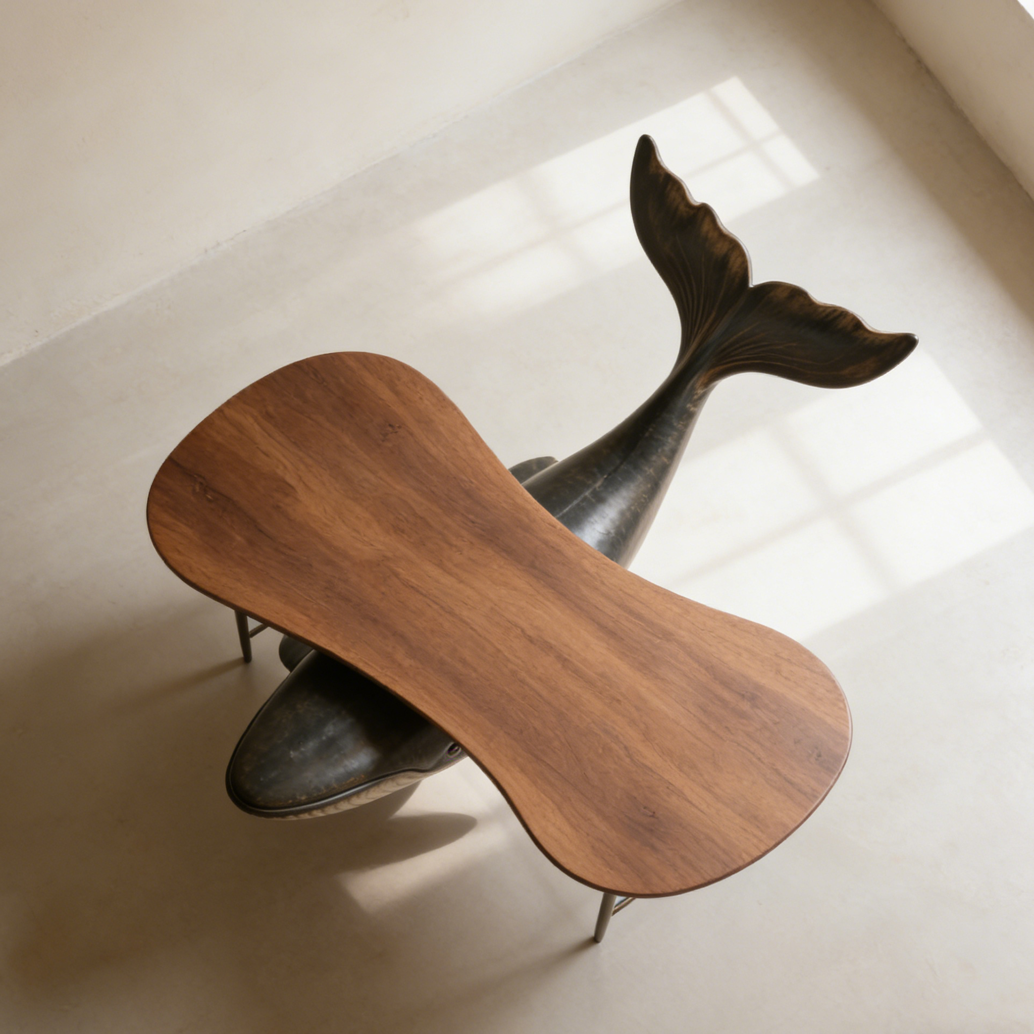 Tömörfa bálna alakú kávézóasztal