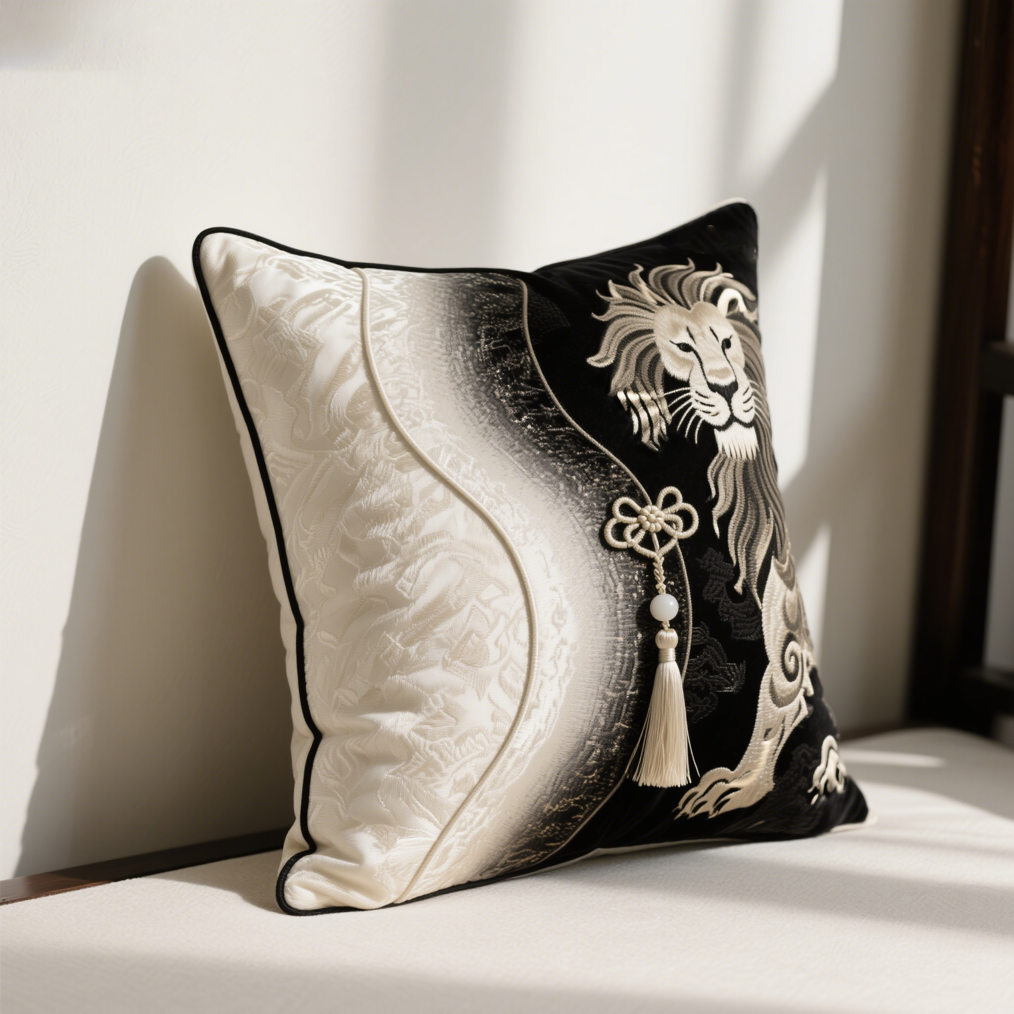 Selyem oroszlán hímzett mintás párna (2 darab)