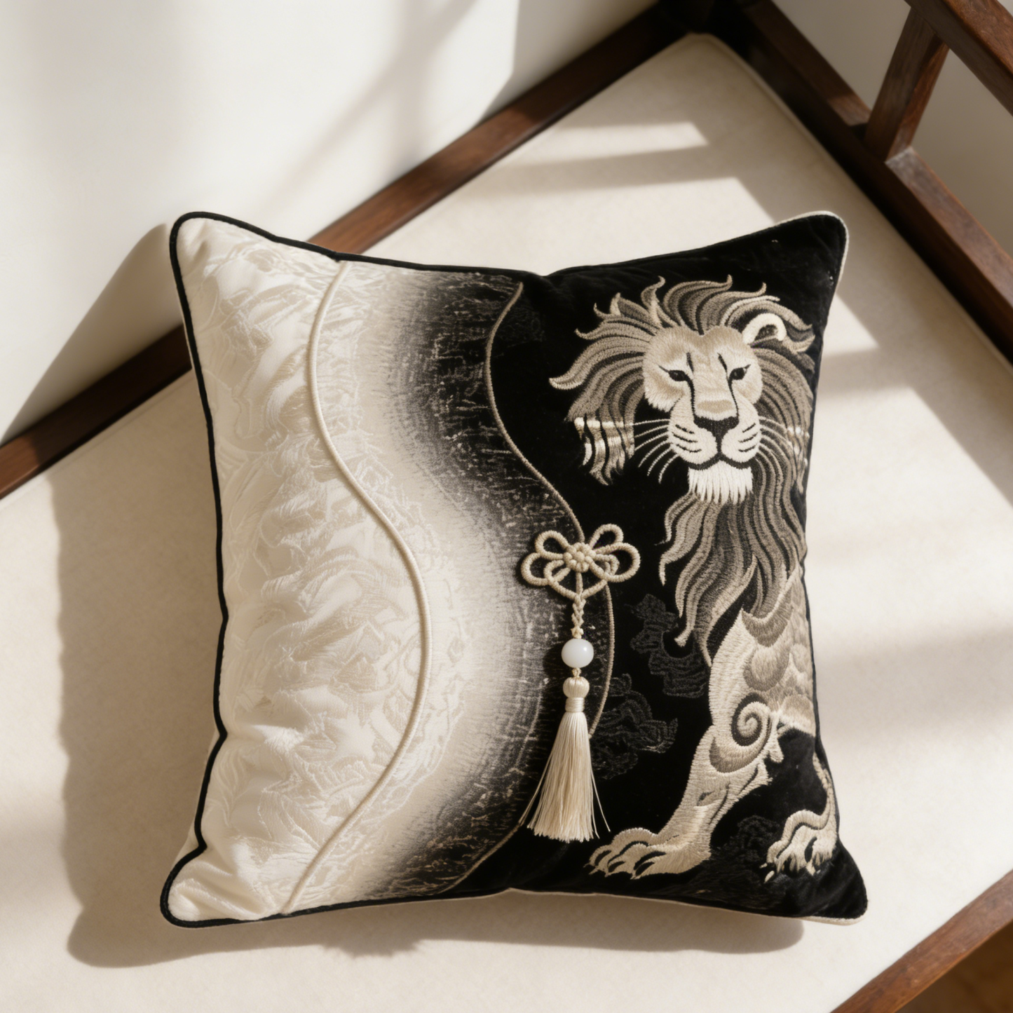 Selyem oroszlán hímzett mintás párna (2 darab)