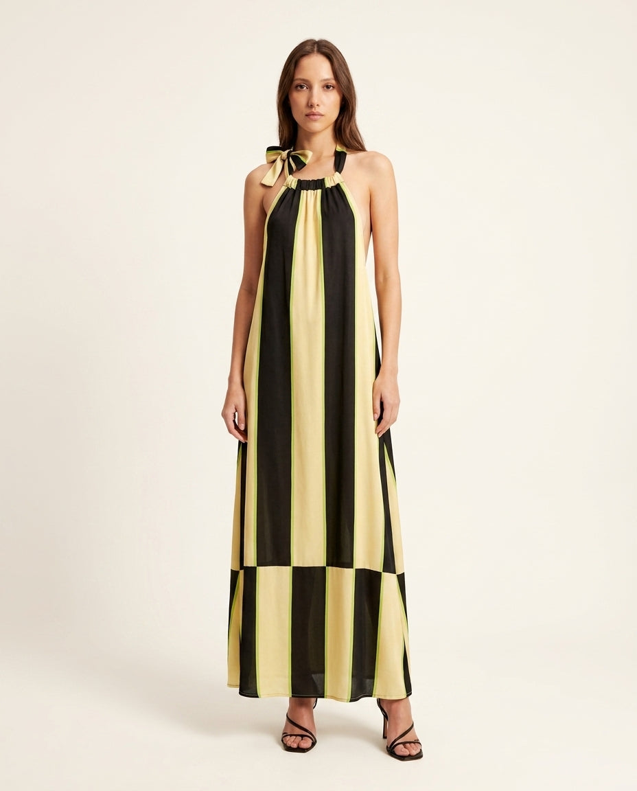 Black Grace Resort Striped Romper Black Romper with Relaxed Fit silhouette and Satin texture, clean studio product view for Resort Wear, an estate dinner at golden hour, US East / Hamptons Elite by Mesadic