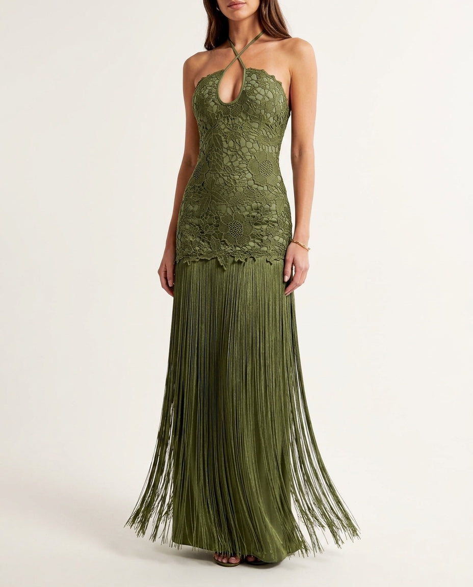 Olive Green Grace Evening Lace Romper Olive Green Romper with Relaxed Fit silhouette and Textured texture, clean studio product view for Resort Wear, a London dinner reservation, Euro Chic Premium by ads.floravincie