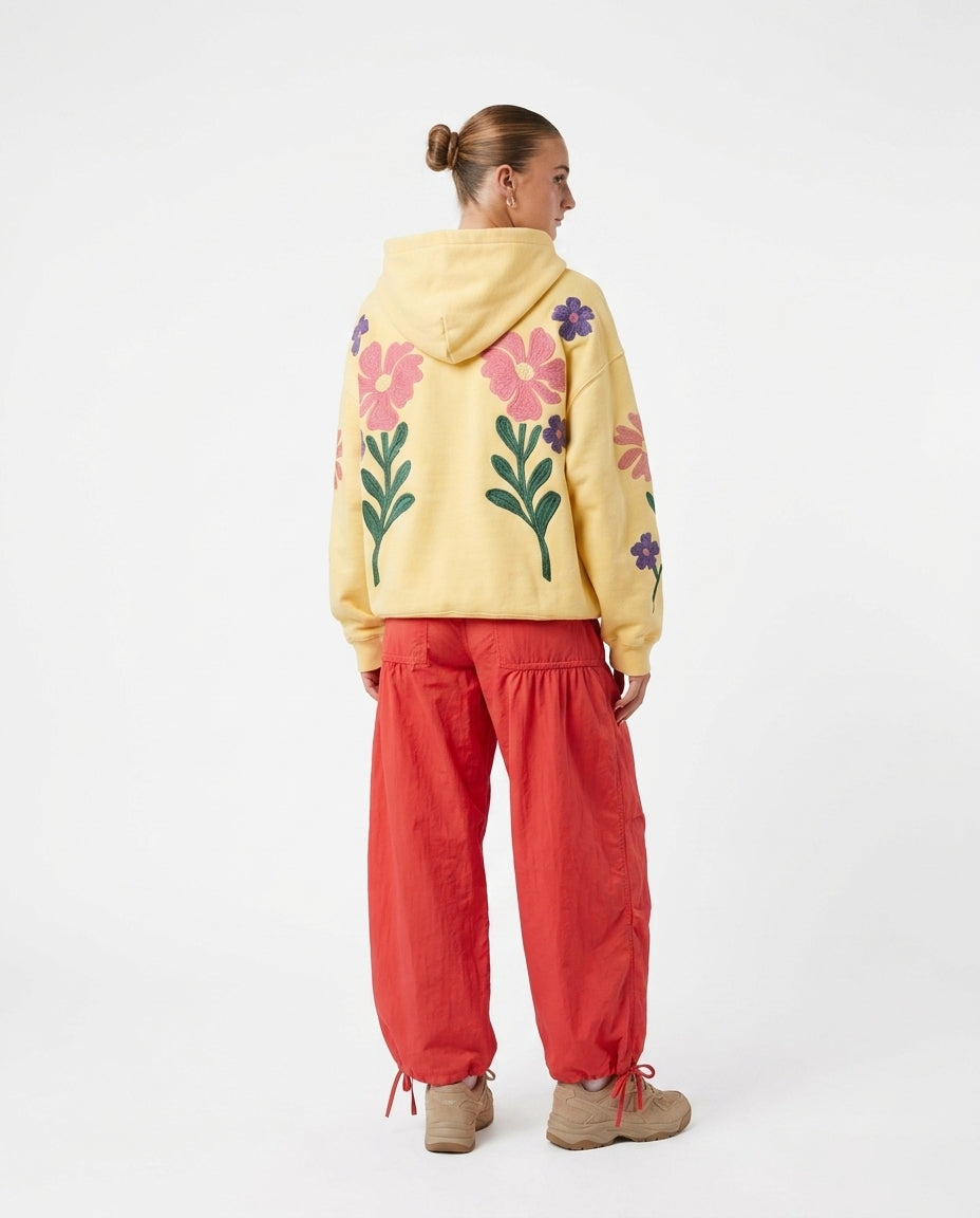 Butter Yellow Gleam Summer Embroidered Romper Butter Yellow Romper with Relaxed Fit silhouette and Ribbed Knit texture, side or back garment view for City Evening, Weekend in The Hamptons, US East / Hamptons Elite by Mesadic