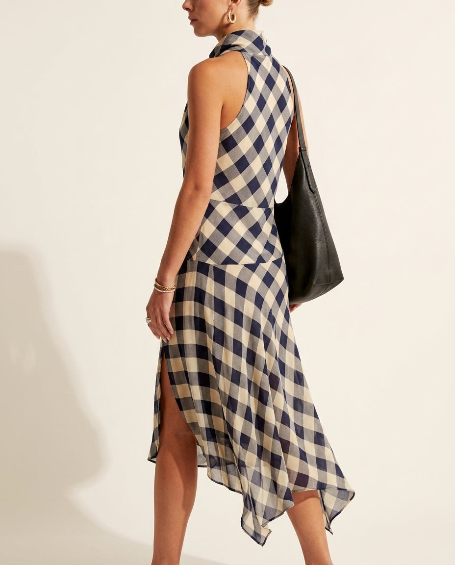 Navy Glow Resort Printed Romper Navy Romper with Asymmetric silhouette and Textured texture, side or back garment view for Resort Wear, a London dinner reservation, Euro Chic Premium by Mesadic