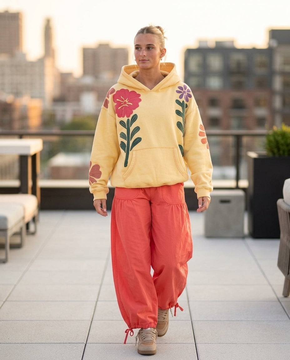 Butter Yellow Gleam Summer Embroidered Romper Butter Yellow Romper with Relaxed Fit silhouette and Ribbed Knit texture, outdoor styling image for City Evening, Weekend in The Hamptons, US East / Hamptons Elite by Mesadic