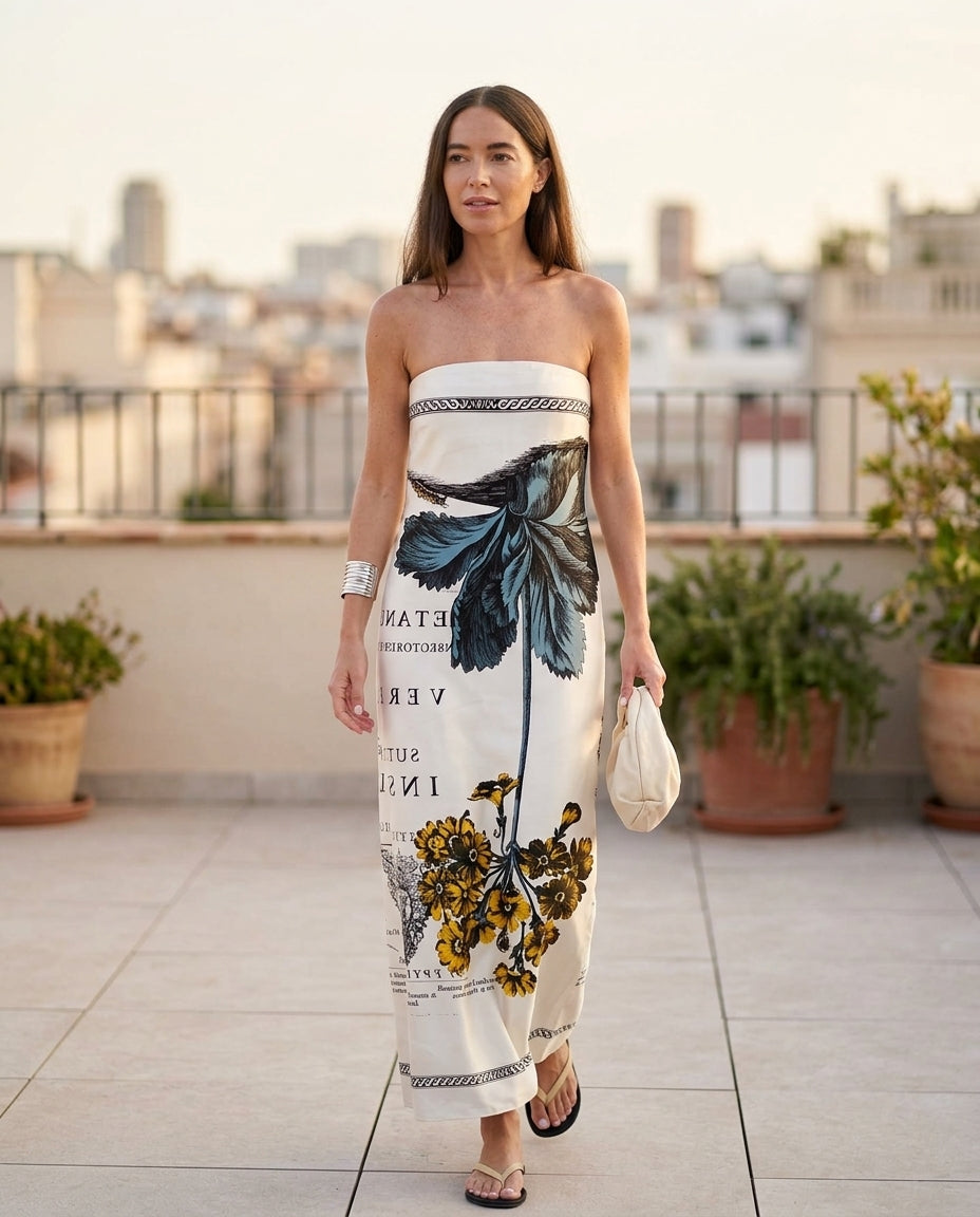 Ivory Velvet Resort Printed Romper Ivory Romper with Relaxed Fit silhouette and Textured texture, outdoor styling image for Resort Wear, Sunset in Malibu, US Coastal Glam by Mesadic