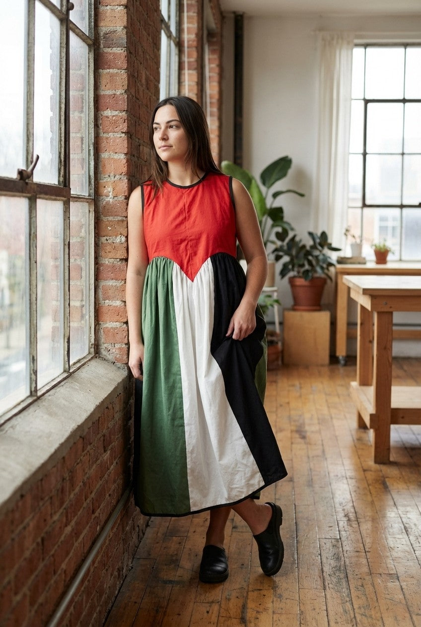 Lightweight Sleeveless Color Block Midi Dress