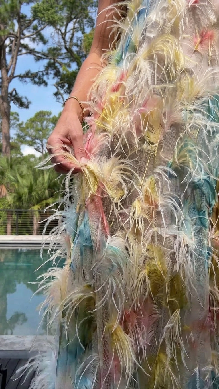 Multicolor Muse Abstract Print Maxi Dress Multicolor Maxi Dress with Asymmetric silhouette and Textured texture, additional styling view for Vacation Evening, Sunset in Malibu, US Coastal Glam by Mesadic