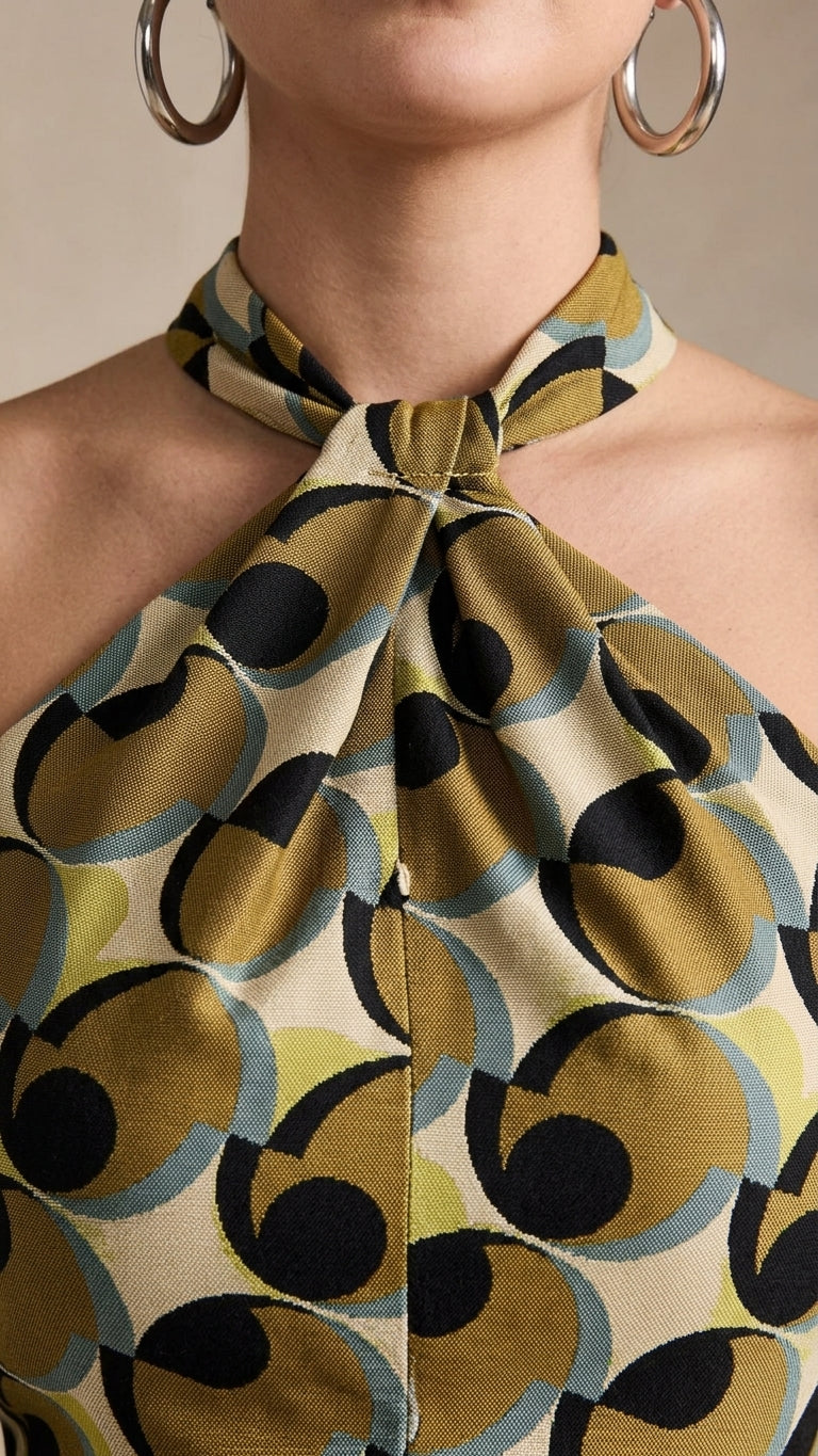 Olive Green Charm Evening Abstract Print Maxi Dress Olive Green Maxi Dress with Asymmetric silhouette and Satin texture, additional styling view for Date Night, a Palm Springs weekend, US Coastal Glam by ads.floravincie