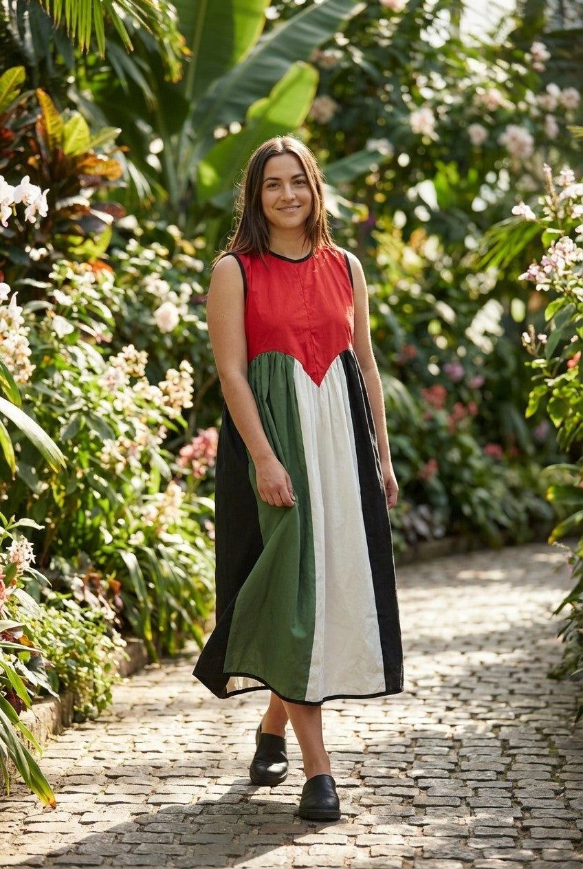 Lightweight Sleeveless Color Block Midi Dress