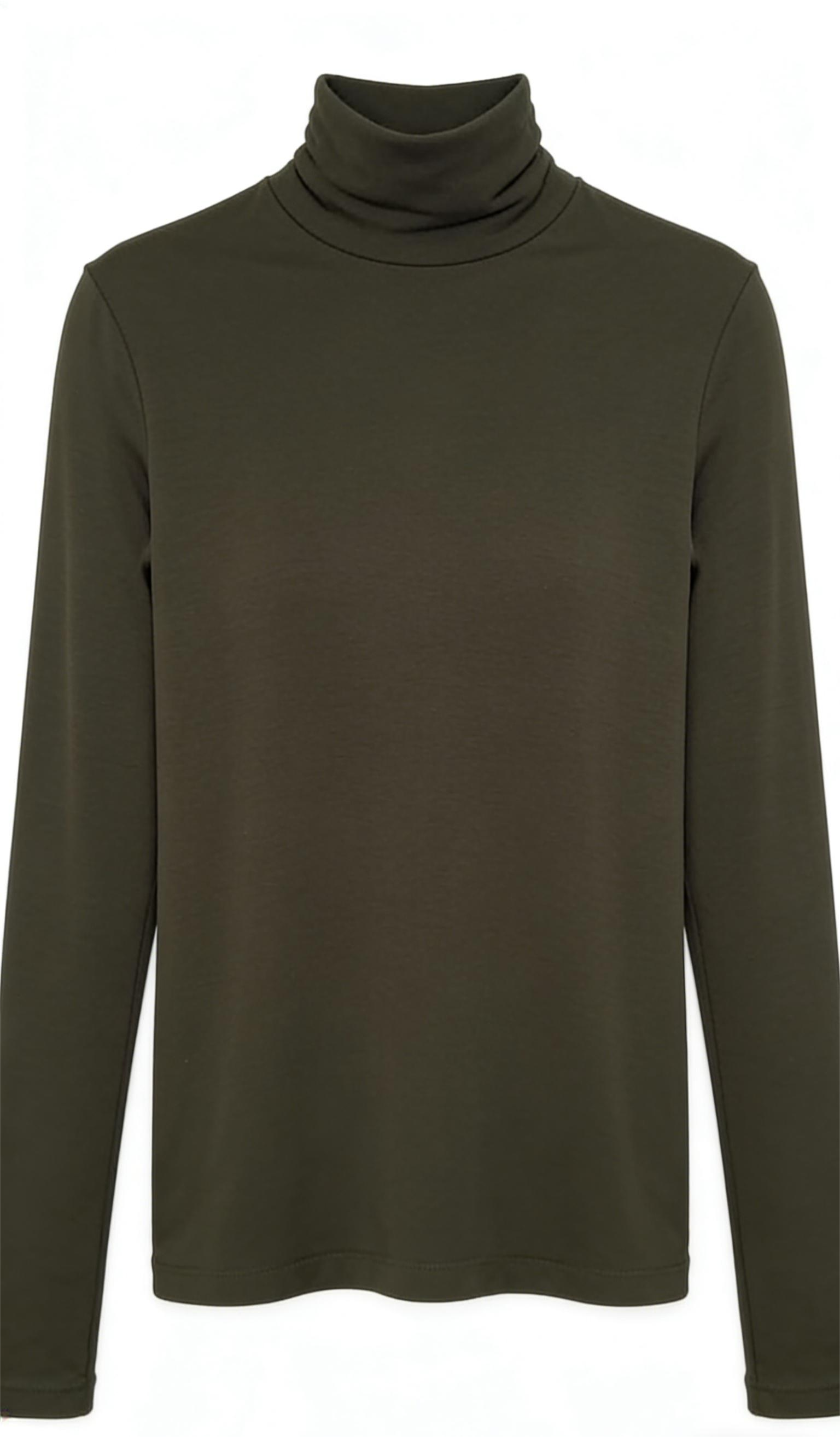 Dark olive green fitted turtleneck top and pleated wide-leg pants suit-Mesadic