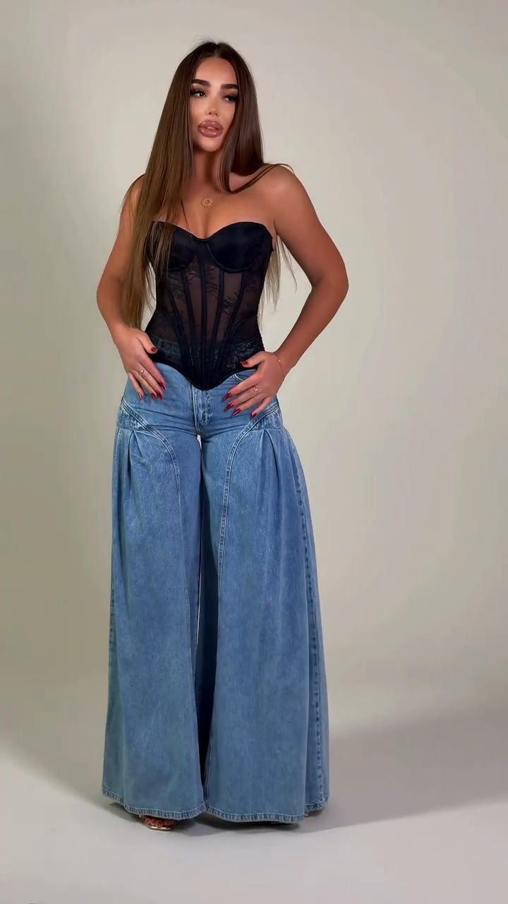 Light-colored washed extra-wide-leg lantern pants-Mesadic