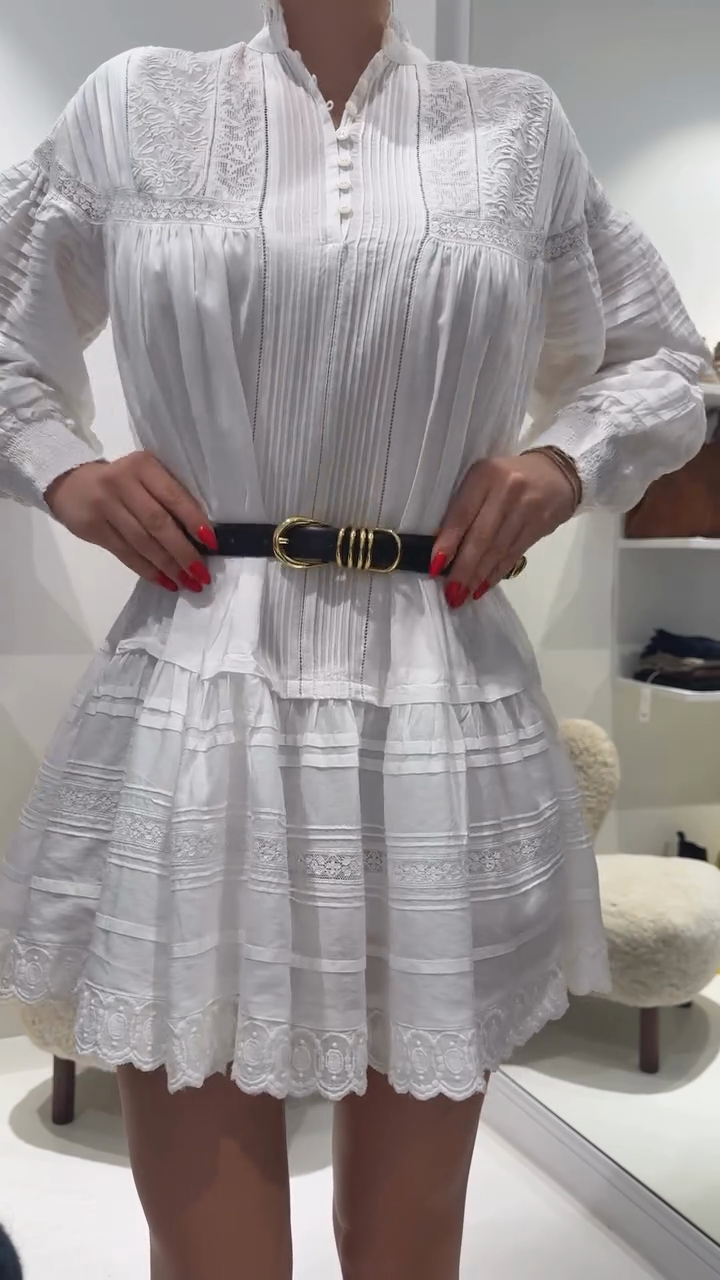 White Bohemian-style embroidered mini dress-Mesadic