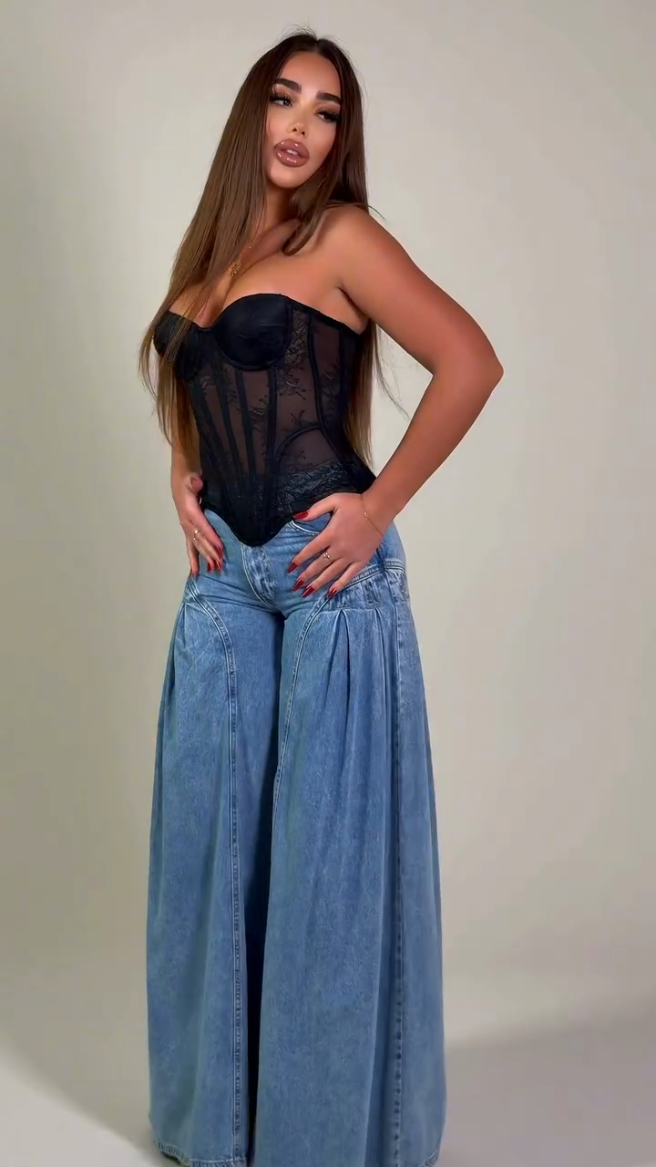 Light-colored washed extra-wide-leg lantern pants-Mesadic