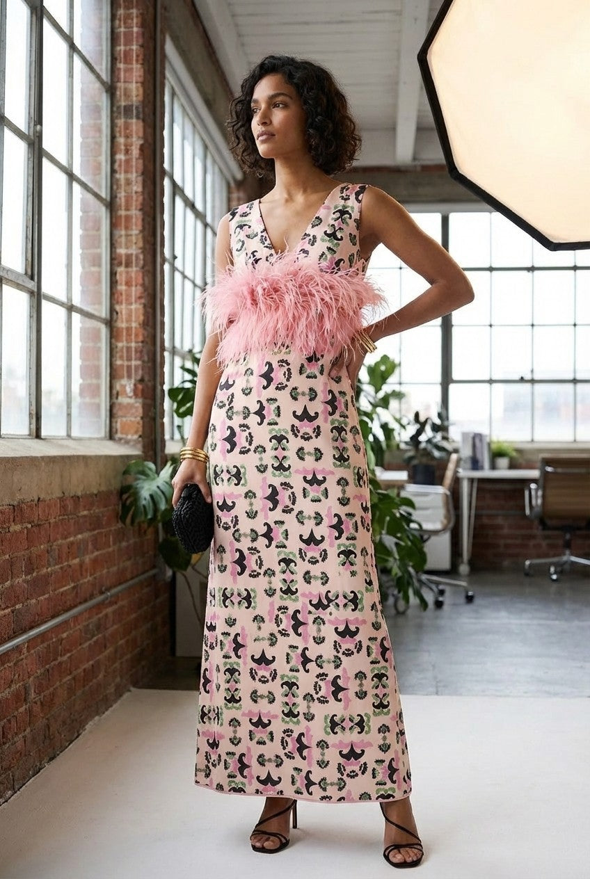 Rosalie Feather Detail Midi Dress